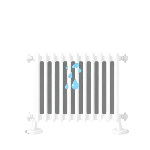 Radiator with water droplet indicating heating system leak including possible hidden or buried pipework issue
